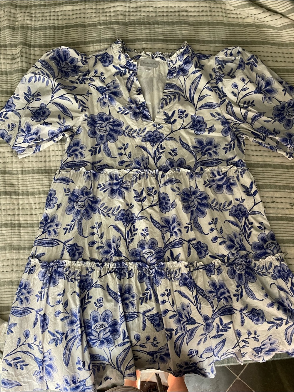 Sugarlips White Dress with Blue Floral Print